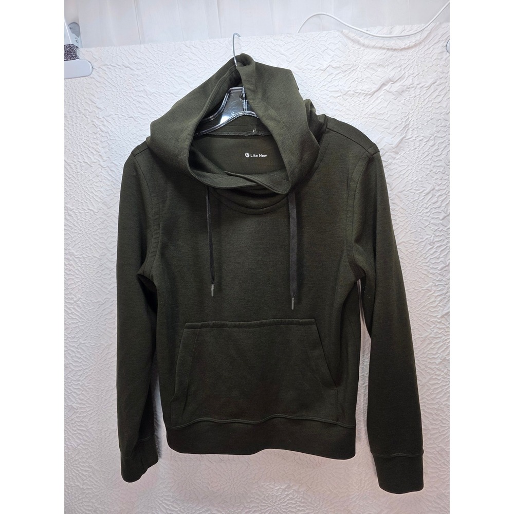 Lululemon Scuba Pullover Hoodie Womens 4 Dark Olive Cowl Neck Kangaroo Pocket